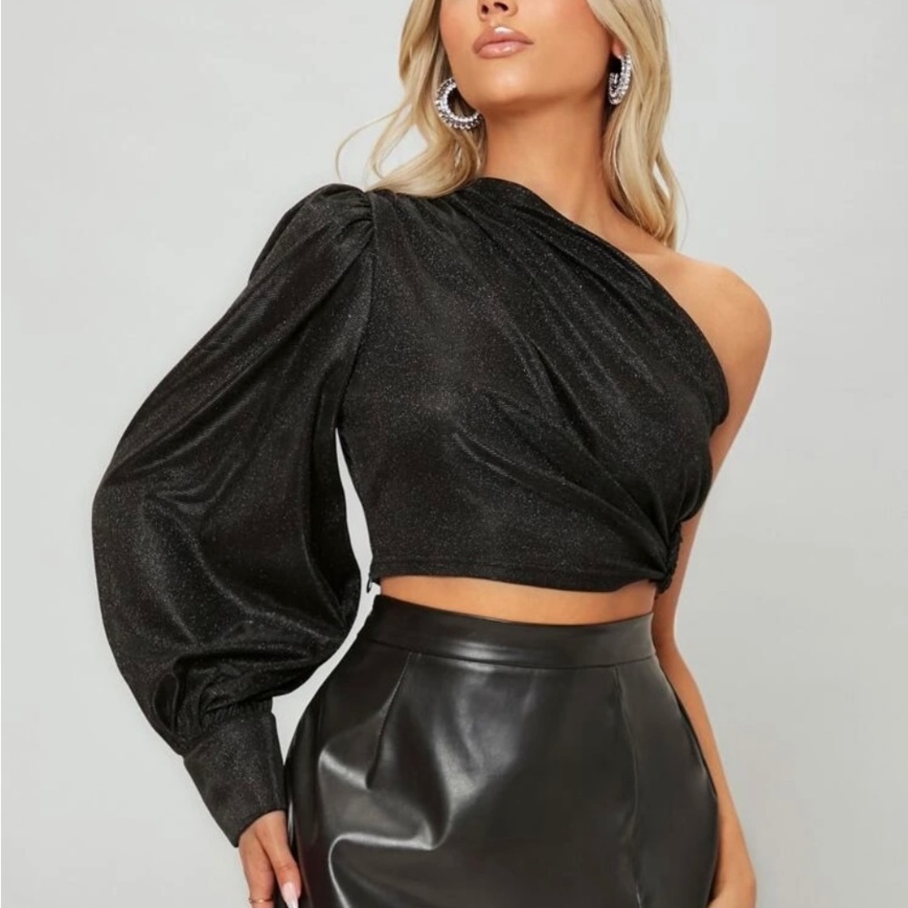 Shein one shoulder crop blouse